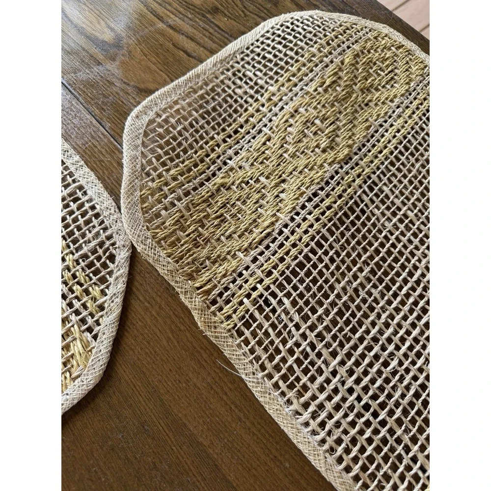Vintage 70s Boho Open Weave Abaca Sisal Placemats - Yellow & Beige - Set of 4